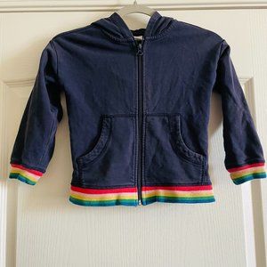 Hanna Andersson Navy Zip Cotton Hoodie Rainbow Hems Size 5